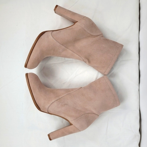 Stuart Weitzman Highland Nude Stretch Suede Block Heels Annkle Boots size 7.5 M - Picture 7 of 10